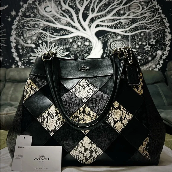 Rare Vintage Coach Y2K soho shoulder bag Black and Cream Checkered tote bag - Picture 11 of 17